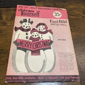 Easi-Bild #331 Snowmen Build It Yourself 40" Christmas Woodworking Pattern 1951‎